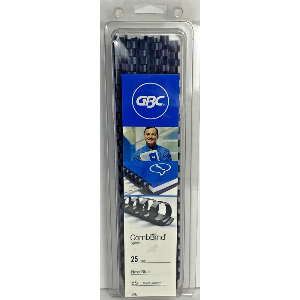 NIB GBC CombBind Binding Spines, 3/8" 10mm Navy Blue  25 Pack